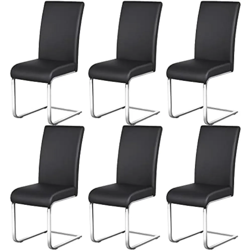 

modern high-back black leather upholstered armless office desk chairs with metal legs
