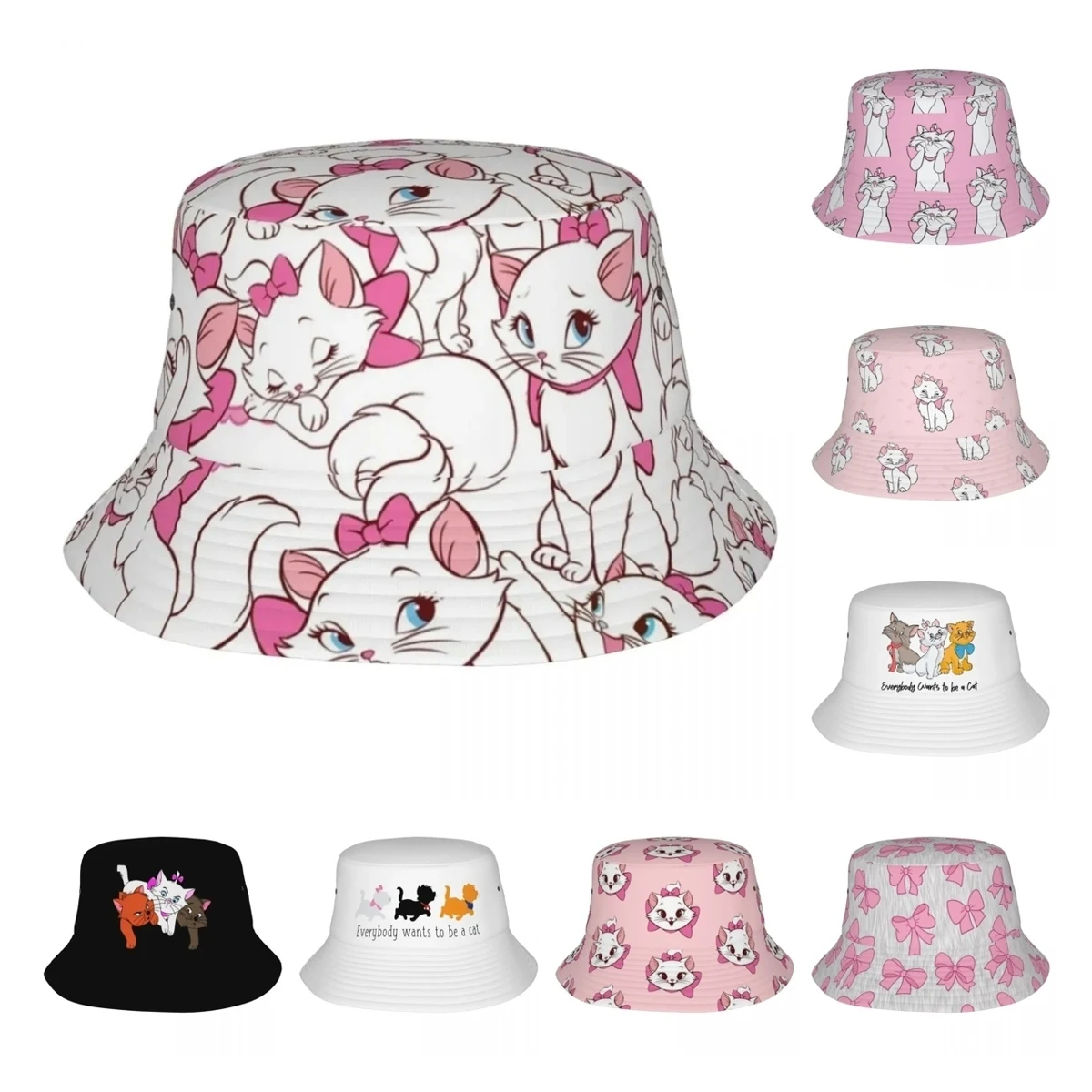 Unisex Bucket Hats Aristocats Marie Cats Collage Summer Travel Headwear Camping Fishing Cap Bob Hat Birthday Gift