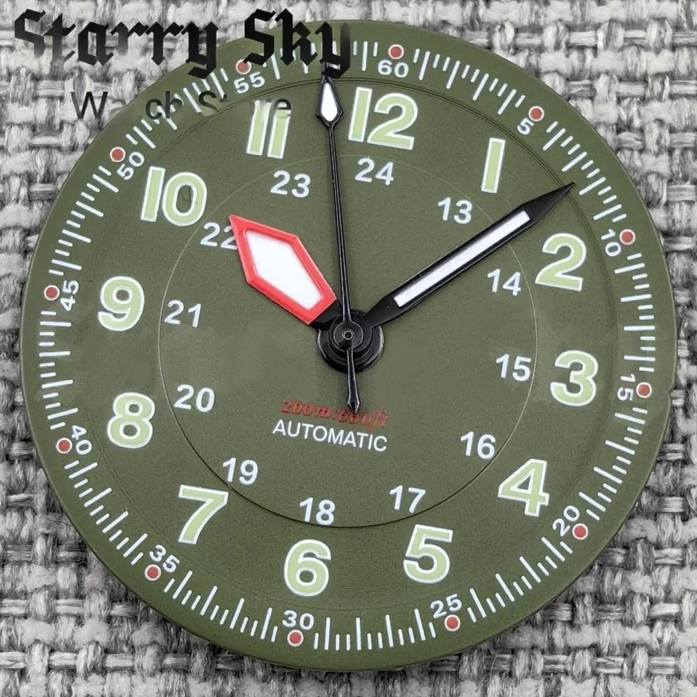 Starry Sky 29mm Green Words Green Pilot Style Watch Dials Watch Hands With Green Luminous Fit NH35/ETA PT5000 Automatic Movement