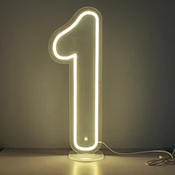 Customizável 1st Birthday USB Neon Light Sign, Stand e montagem na parede, Flex LED, Clear Base, Party Lights