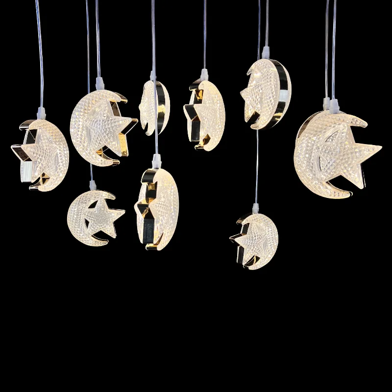 結婚式の月と星の装飾ライト、結婚式場の天井の星と月のライト、ストリングランタン、スターライト