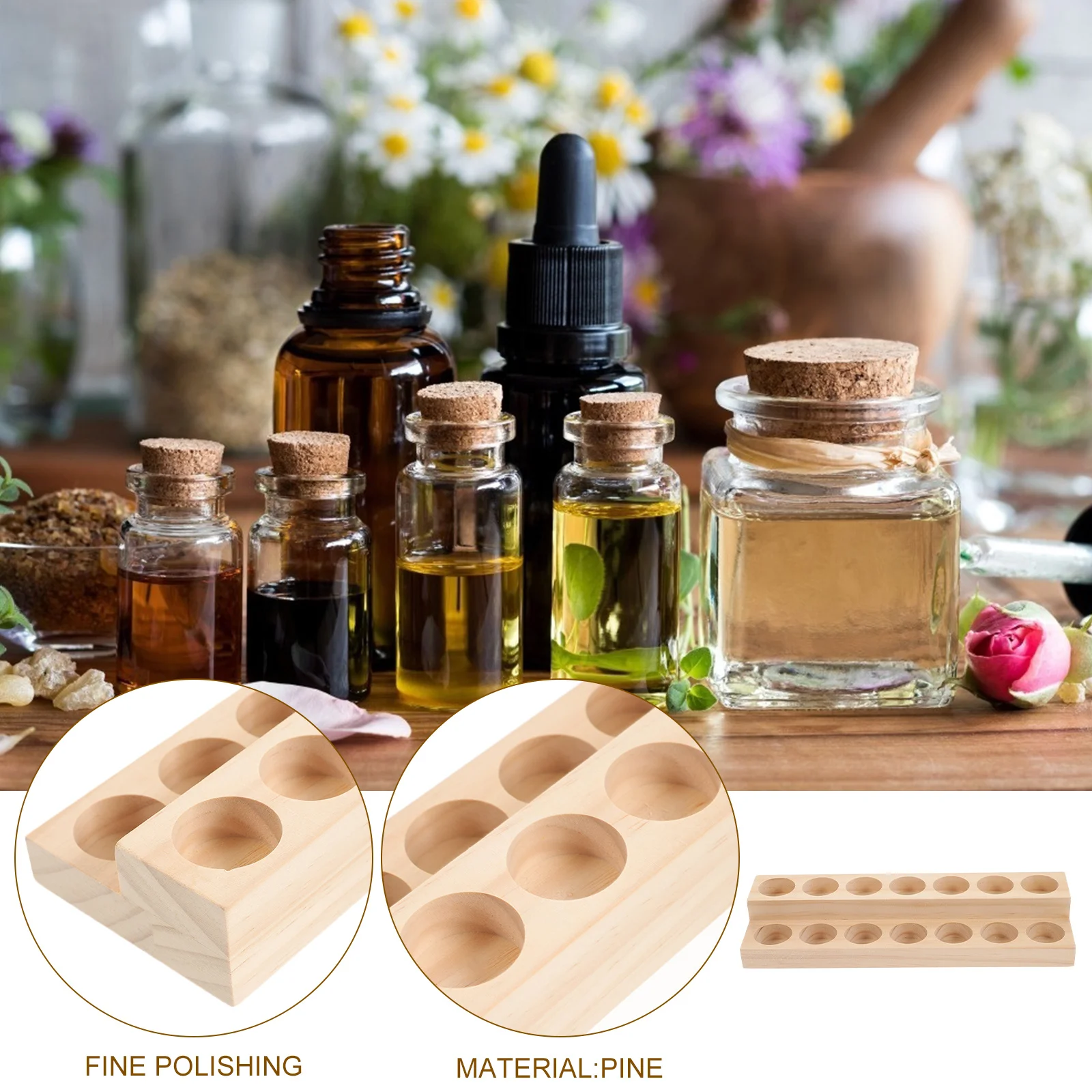 حامل خشبي للزيوت العطرية، حامل عرض منظم مكون من طبقتين، تصميم ثابت ومسطح من الأسفل، متين ومقاوم للضغط #5