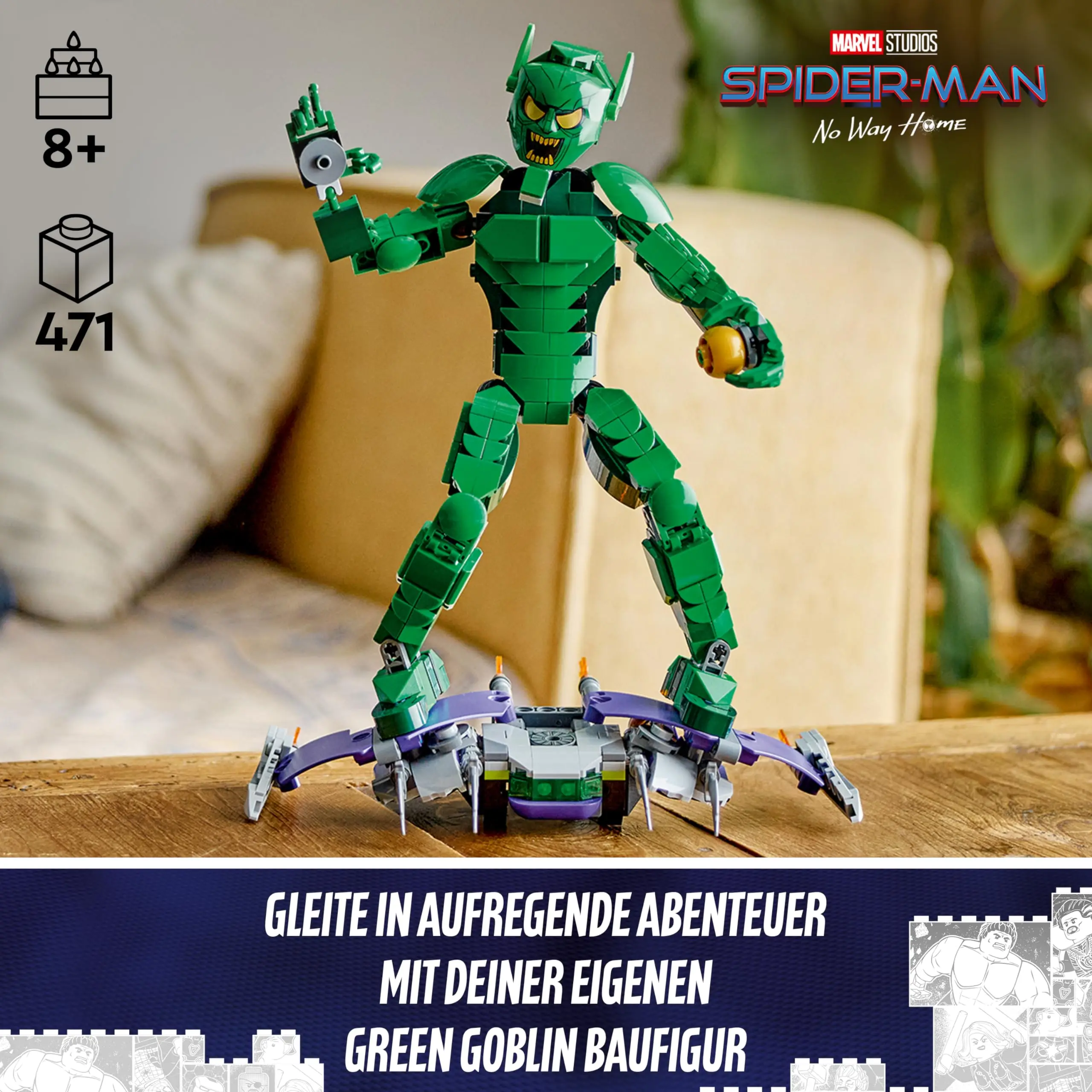 LEGO Marvel Green Goblin Construction Figure Super Villain Toy Spider-Man Universe Set with Glider & Pumpkin Bombs 76284