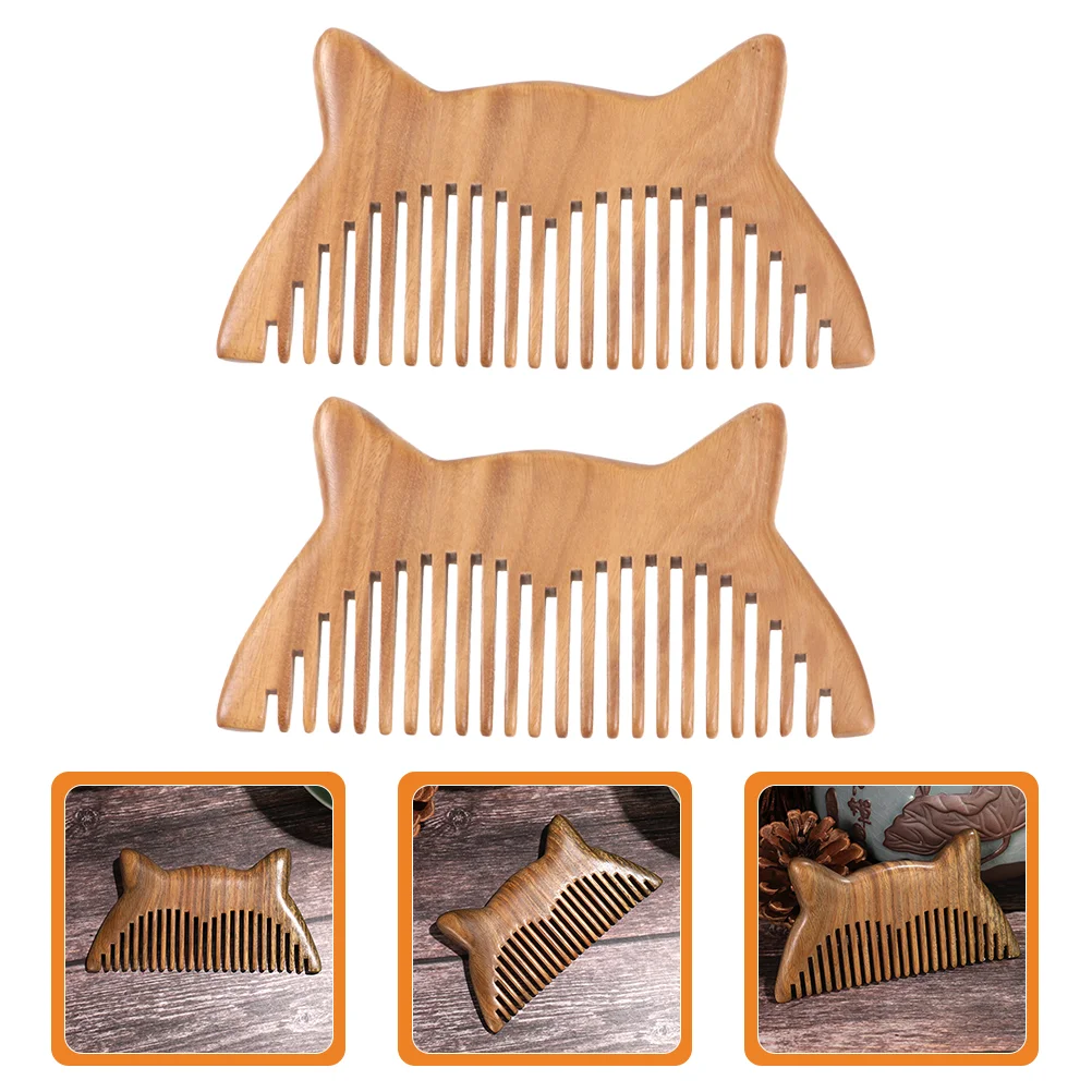 

2 Pcs Comb Wooden for Women Natural Combs Green Sandalwood Anti-static Pockets Exquisite Travel