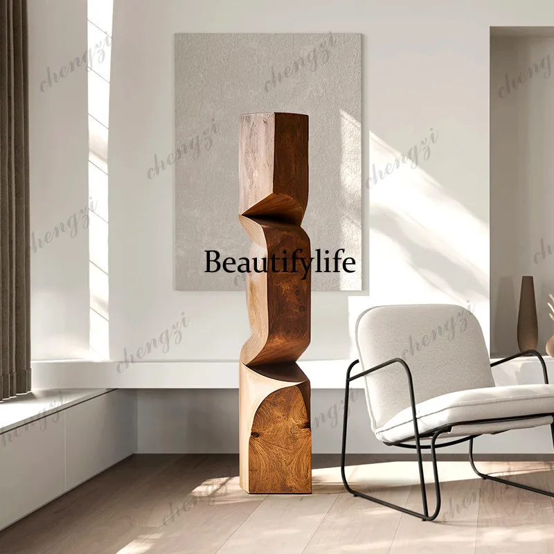 Hotel sales office corner decoration vertical height wood carving floor ornament solid wood sculpture artwork soft decoration