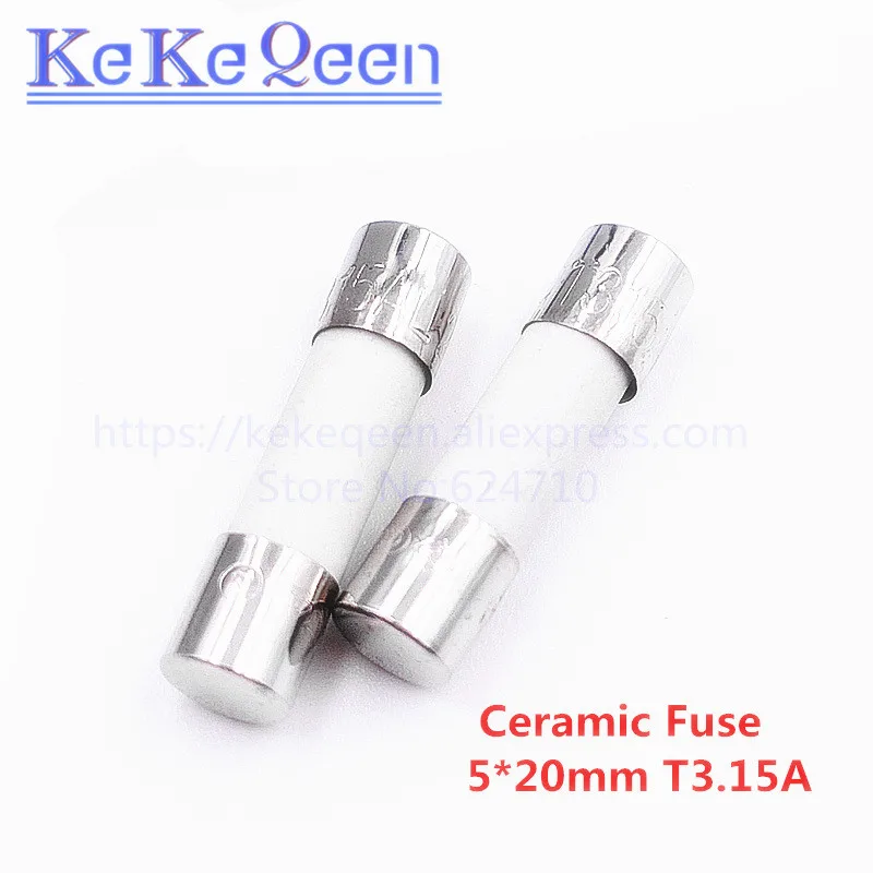 10pcs Ceramic Fuse 5*20mm Slow Blow Fuse 5*20 T0.5A T500MA T1A T2A T3A T3.15A T4A T5A T6.3A T8A T10A T15A T20A 250V 5mm*20mm