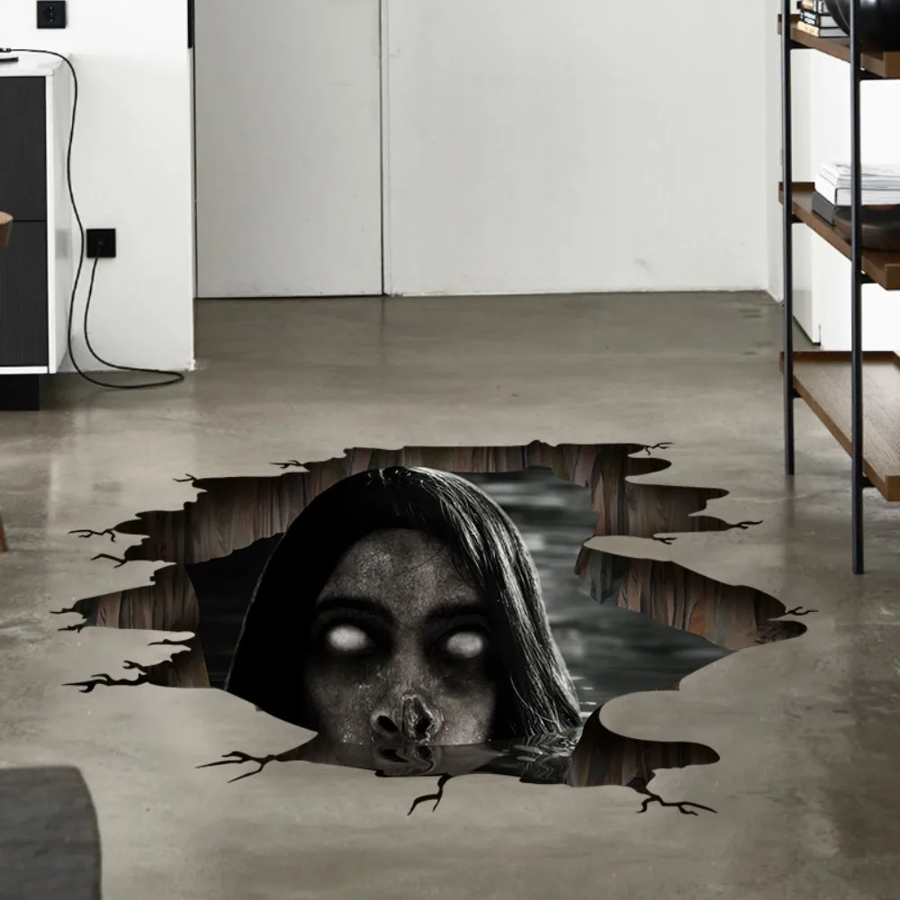 PVC Halloween Ghost Wall Sticker Realistic Large Size Spooky Floor Sticker Easy To Remove Waterproof Door Sticker