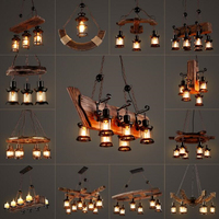 Antique Industry Vintage Wood E27 LED Ceiling Chandelier Lighting Creative LOFT Bar Coffee Shop Luminaires  Pendant Lamps