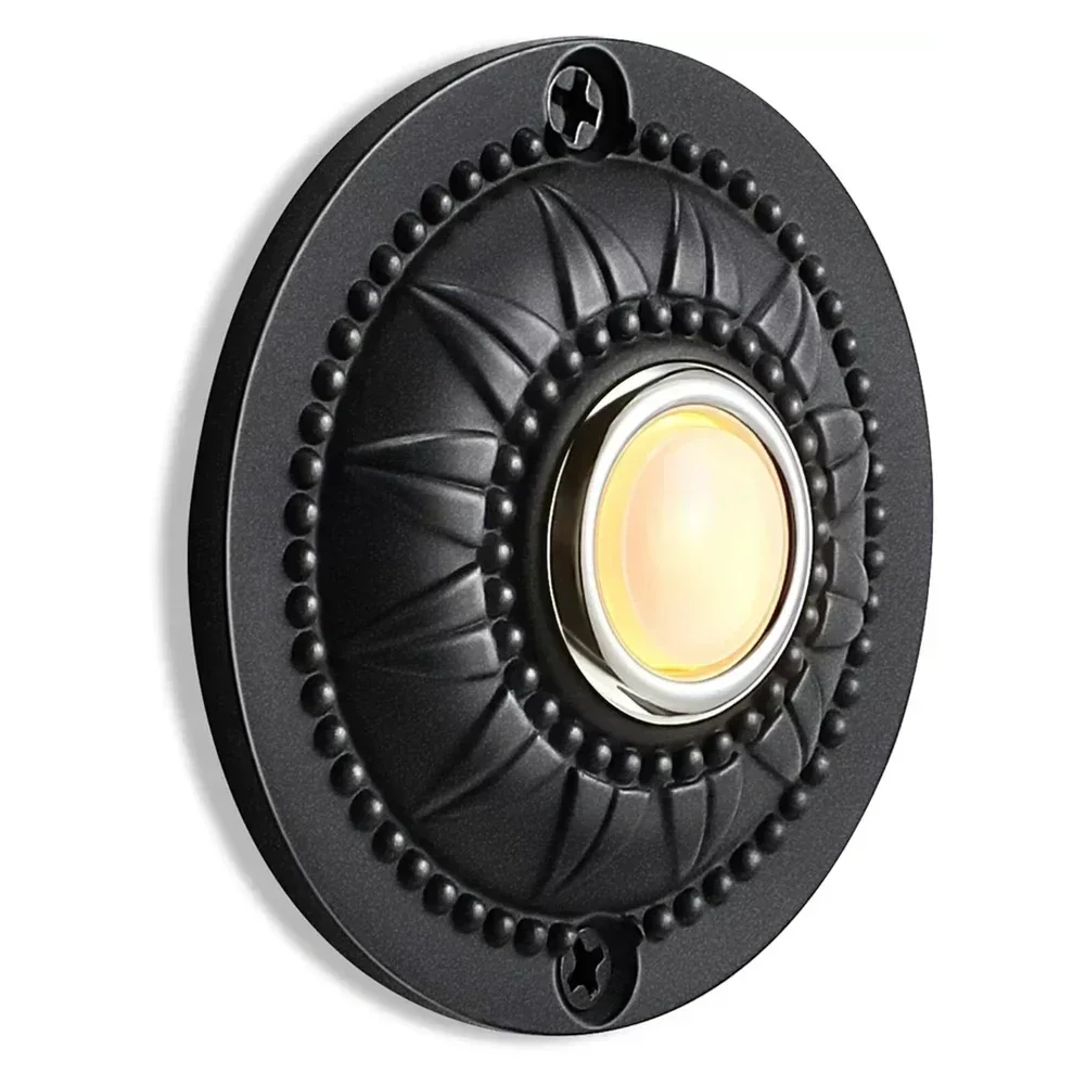 Front Door Replacement Round Iron Doorbell Sturdy Temperature Resistant Black Visibility After Dark Classic Design