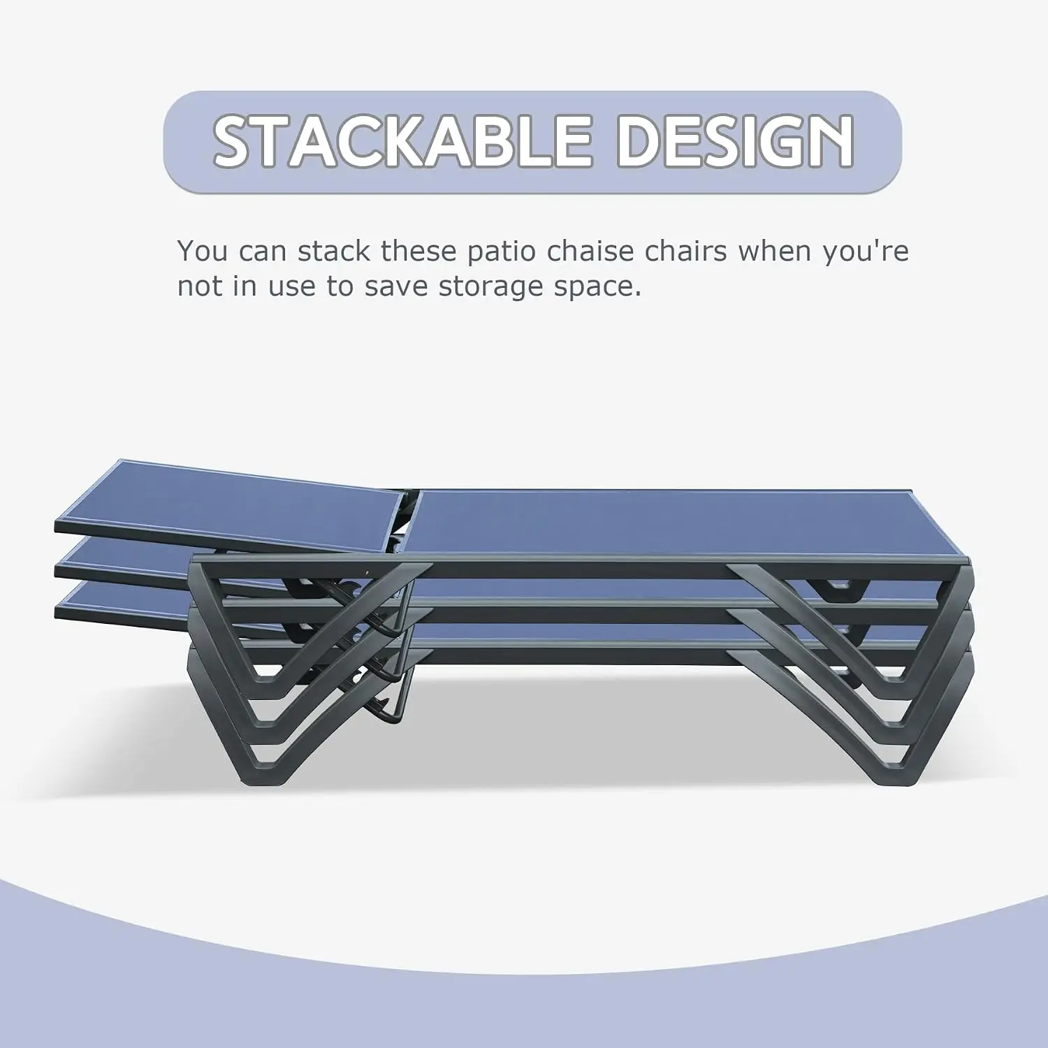 Aluminum Patio Lounge Chair 2PCS, 5-Position Adjustable Backrest & Wheels, Outdoor Pool Garden Beach Furniture, Navy, Customized