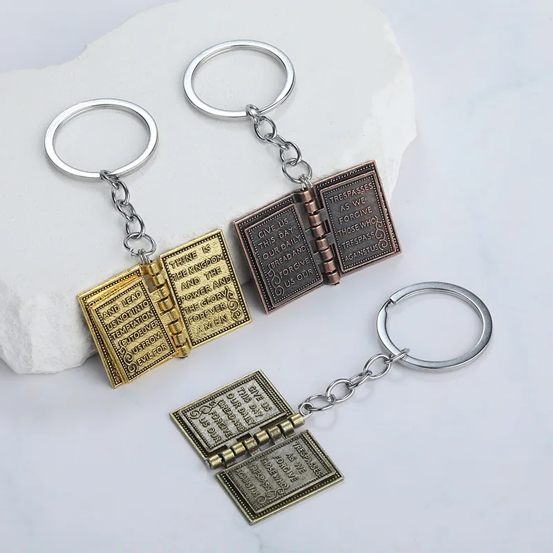 Pageable Holy Bible Book Shape Keychain Metal Christian Pendant Memorial Gifts Keyring Women Men Backpack Car Key Accessories