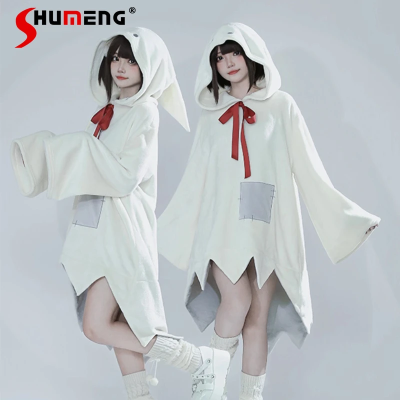 

Japanese Lilita Style Original Patch Little Ghost Loose Soft Cute Halloween Hooded Pajama Dress Women's Clothes Kawaii Nightwear