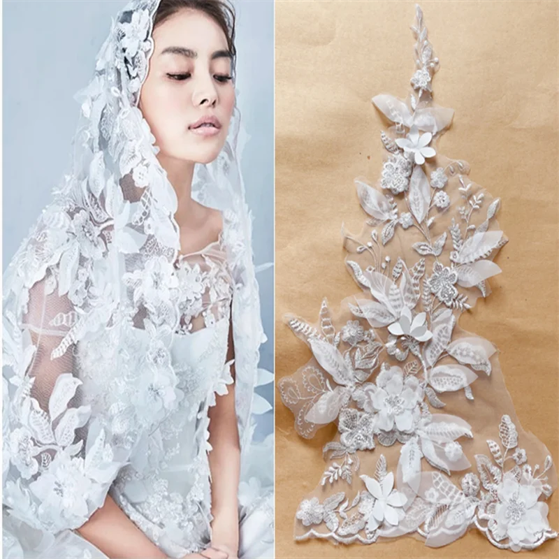 

6Pieces Wedding Dress Headdress Veil Wedding Shoes Lace Flower Applique Accessories Handmade DIY Patch