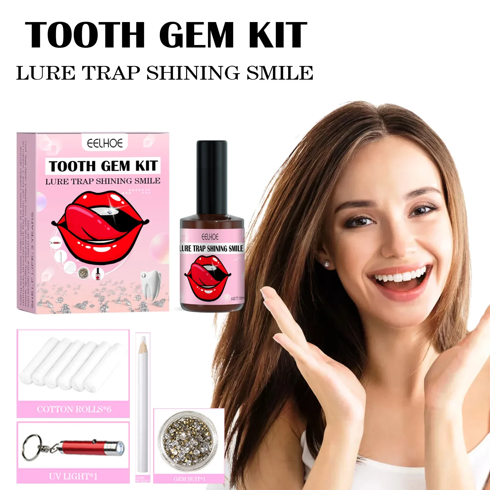 

Tooth Gems Teeth Gems Teeth Gems with Glues and Light Teeth Jewelry DIY Tooth Gem Kit Jewelry Tooth Decoration Easy Install