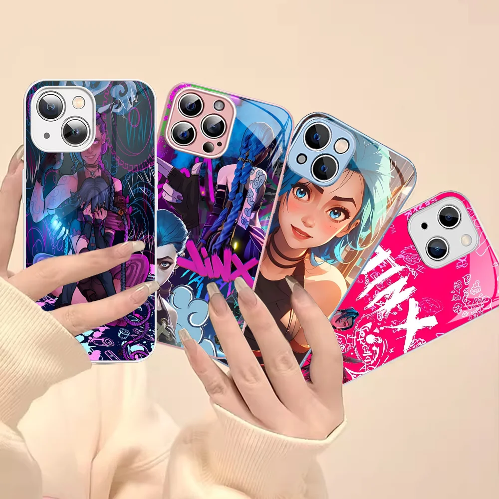 

A-Arcane G-Girl J-Jinx Anime Phone Case Tempered Glass For Iphone 14 13 12 11 Pro Mini XS MAX 14Plus X XS XR Fundas