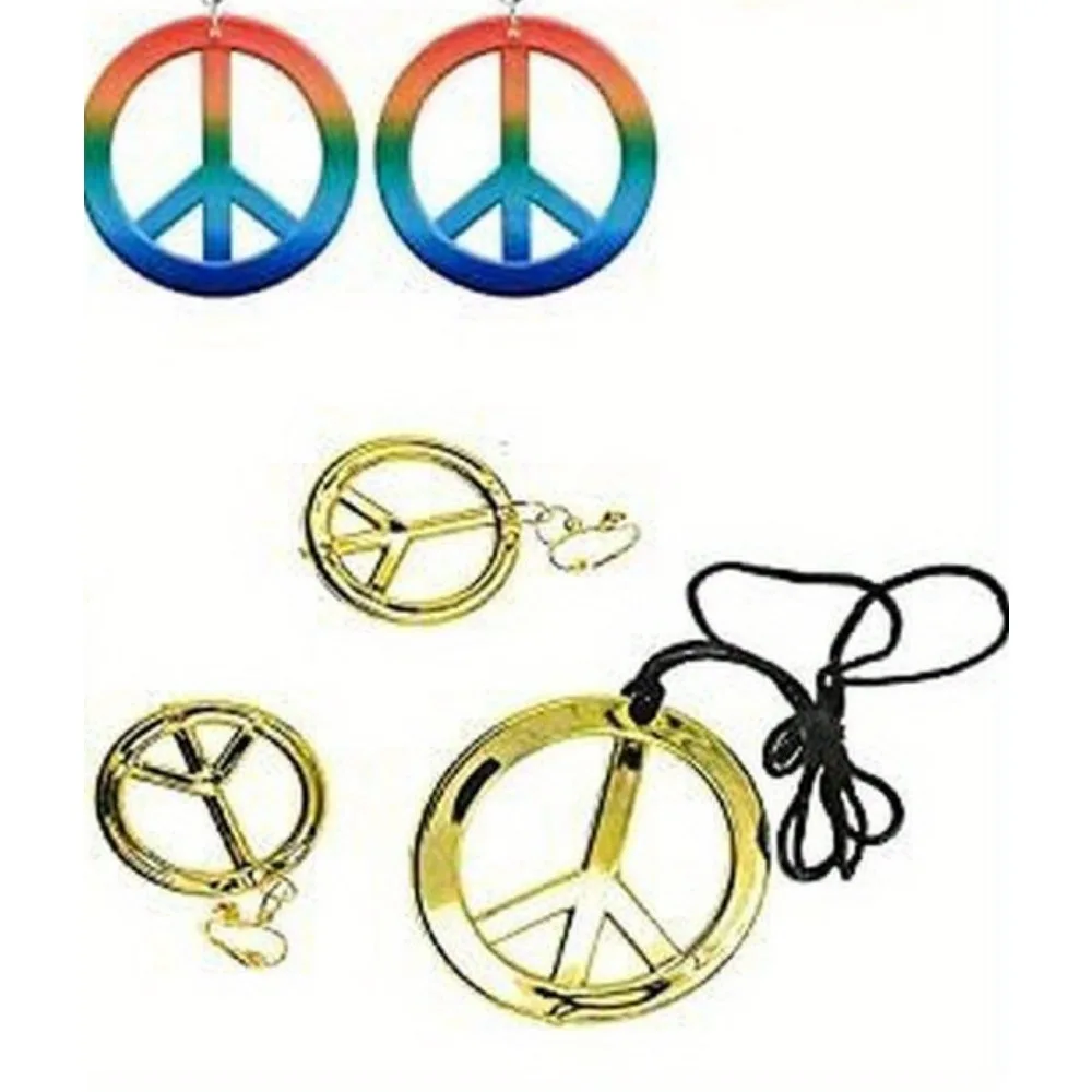 مجموعة إكسسوارات أزياء الهيبي للنساء ، غطاء الرأس ، القرط ، القلادة ، النظارات ، 7 من صوف الهيبي