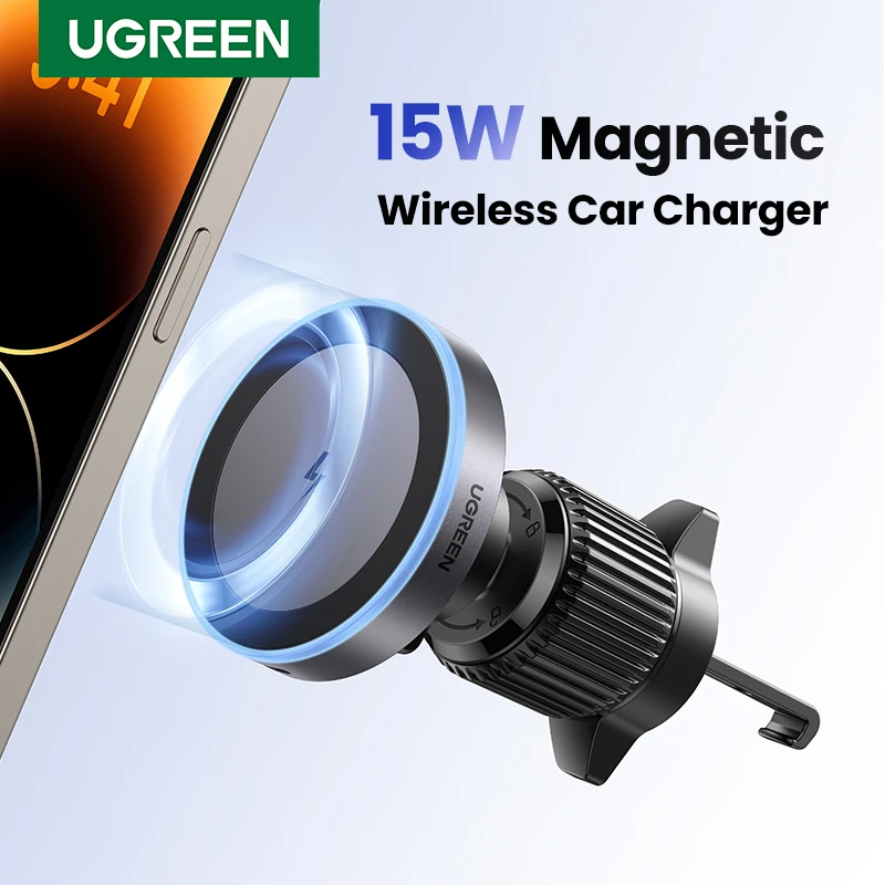 UGREEN-soporte magnético de teléfono para coche, cargador inalámbrico para iPhone 16, 15, 14 Pro Max, Magsafe, luz LED