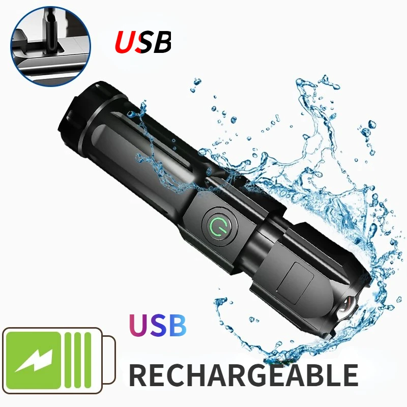 Powerful LED Flashlight Rechargeable USB 18650 Waterproof Zoom Fishing Hunting Camping 100,000 Lumens Tactical Flashlight