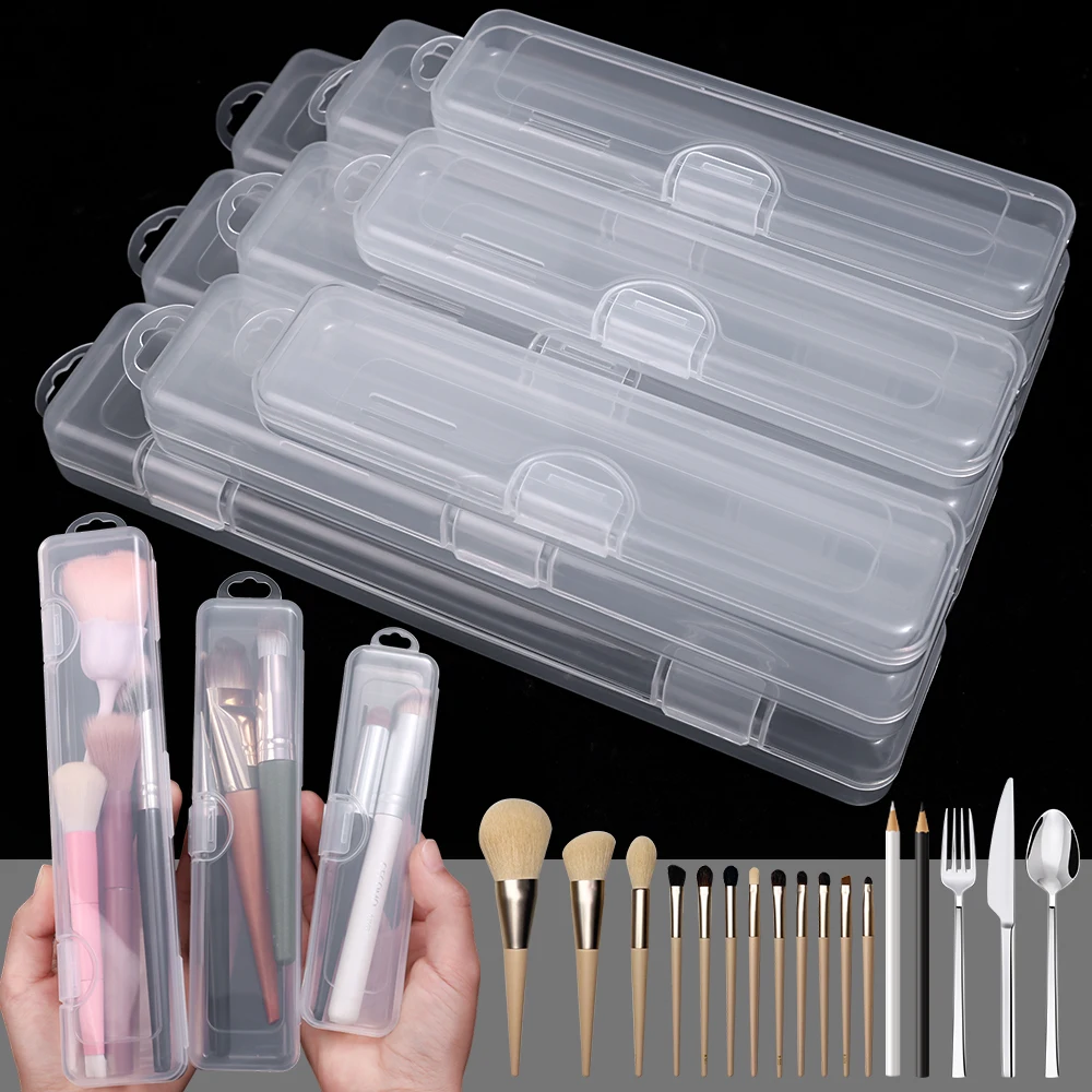 1PC Portable Makeup Brush Organizer Eyebrow Pencil Tableware Chopsticks Transparent with Cover Storage Box Kitchen Accessories