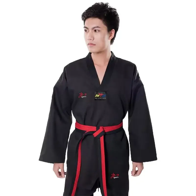 High Quality Black Taekwondo Dobok Training Taekwondo Suits Embroidery Uniforms Poomsae Dobok WTF Approved Size 150-190