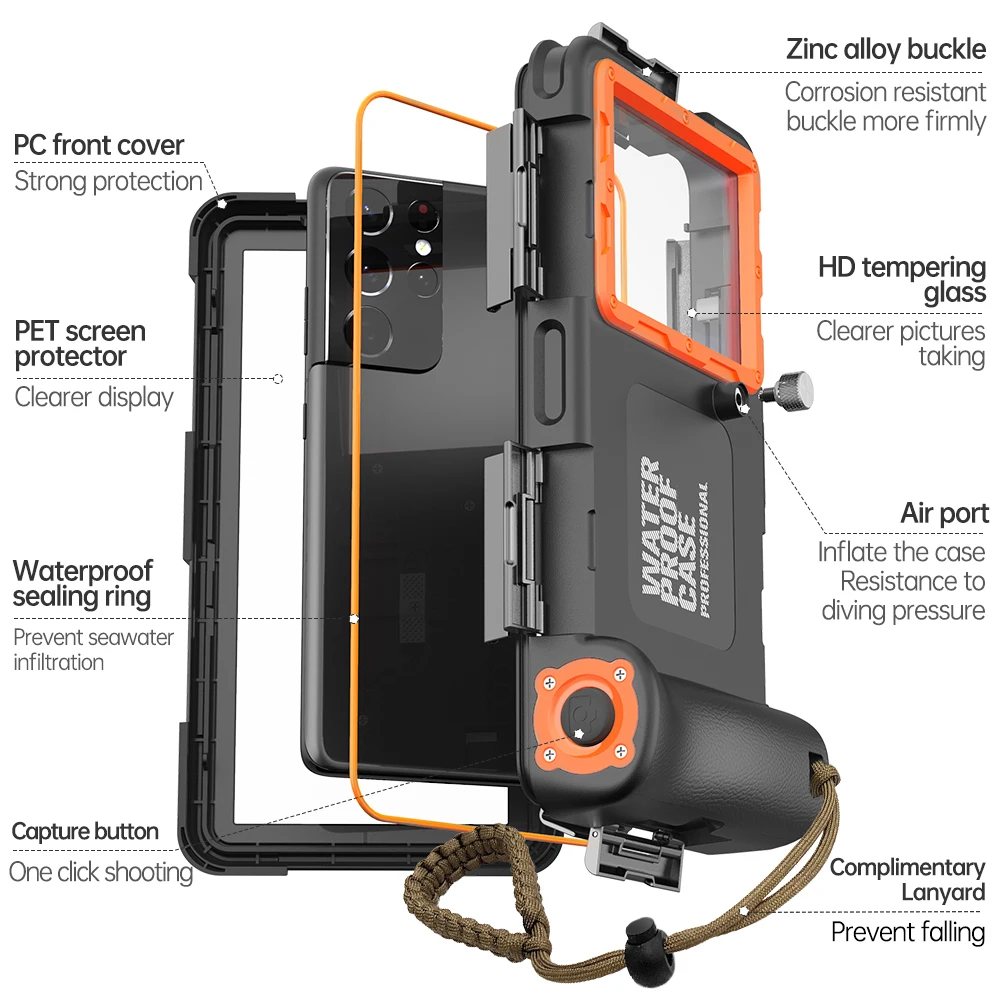 

Waterproof 360 ° protective Case & 15m Diving 50ft Swimming Premium Protective Housing & Lanyard For iPhone Samsung 6.8" Phone
