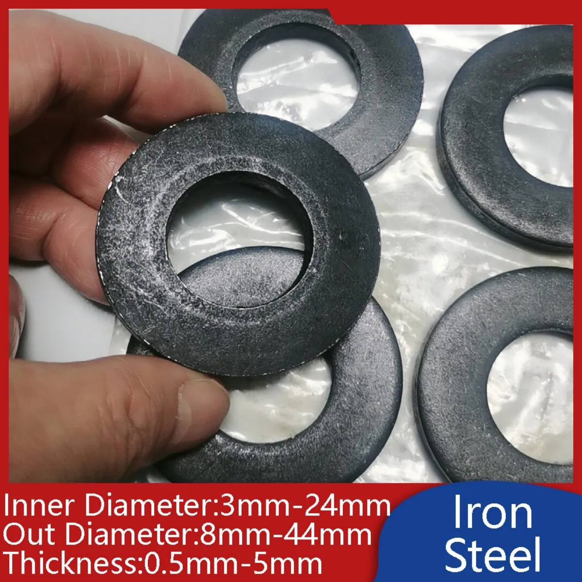 A3 Carbon Steel Washers Round Gasket 0.5mm-5mm Thickness Circular Flat Ring Iron Metal Spacer for M3-M24 Screws
