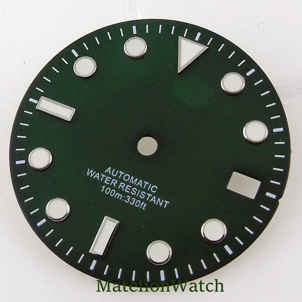 Fits NH35A Movement 29mm Black/Blue/Green Sterile Watch Dial Date Luminous