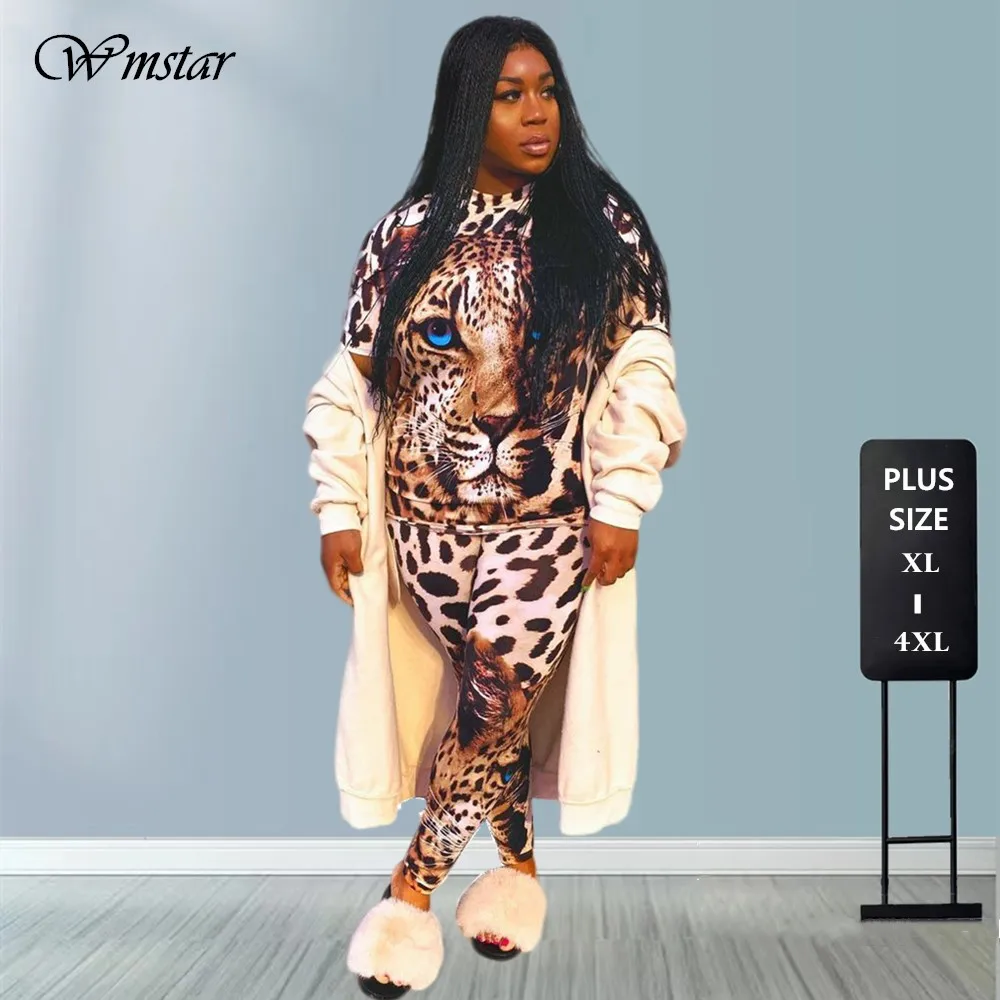 

Plus Size Women Clothing Two Piece Set 3xl 4xl 5xl Wholesale Dropshipping Leopard Print Tshirt Pants Sets Tracksuit Summer Short