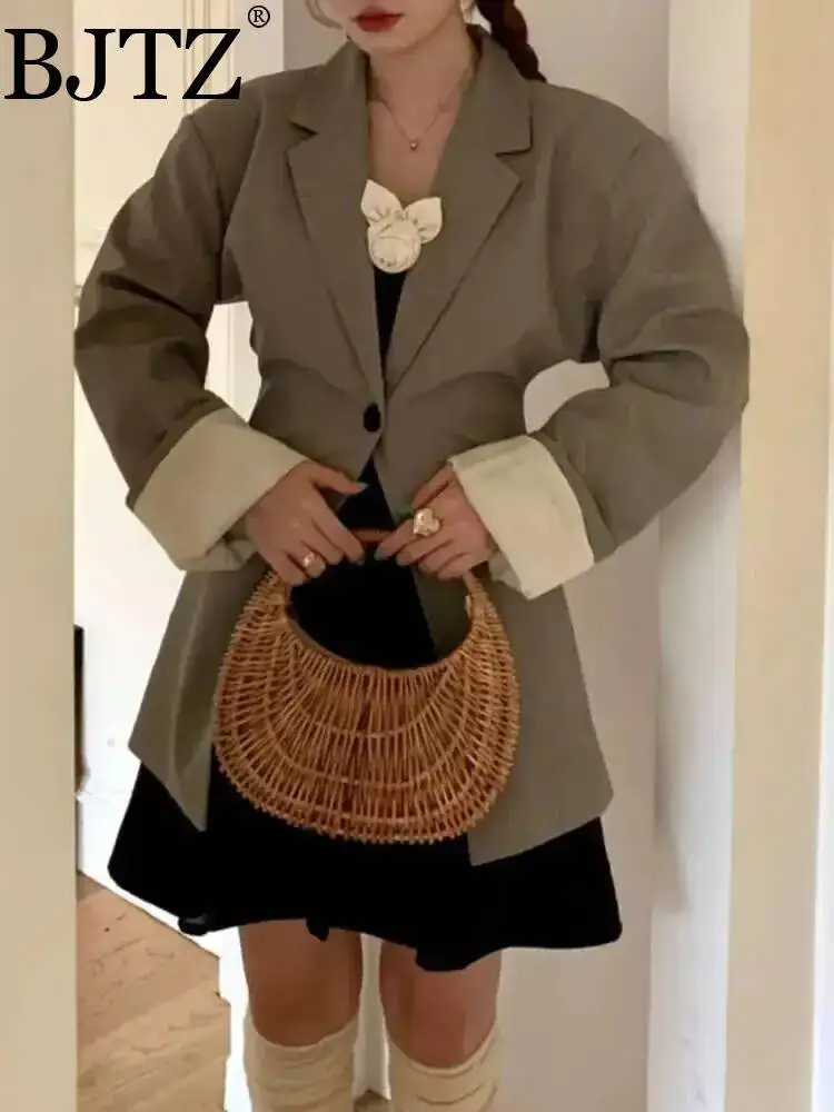 

BJTZ Коллекция талии Блейзер для женщин 2023 Весна Осень Новый дизайнерский нишевый пиджак средней длины Пальто