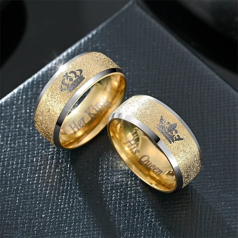 Anillos de boda LETAPI clásicos de su rey y su reina para mujeres y hombres, banda de pareja de acero inoxidable de Color dorado, regalo para amantes del aniversario