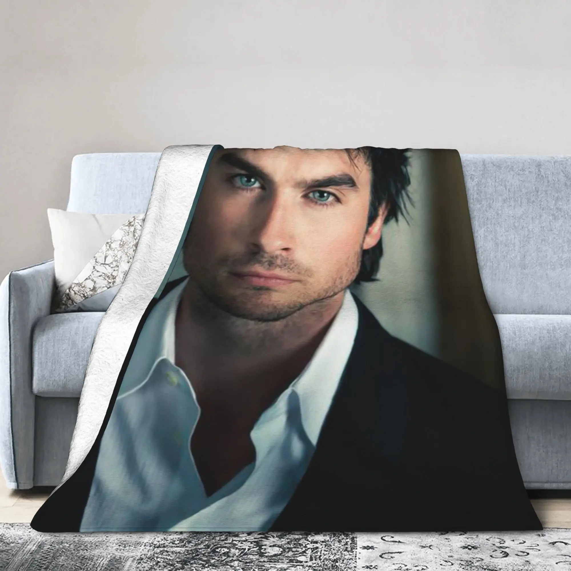 Ian Somerhalder Blanket Flannel Spring Autumn Damon Salvatore Paul Wesley Portable Ultra-Soft Throw Blankets Plush Thin Quilt
