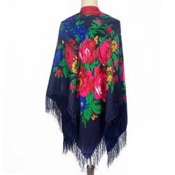 Pañuelo cuadrado ruso con estampado Floral para mujer, chal tradicional ucraniano con flecos, Babushka, pañuelo para la cabeza, 160x160CM