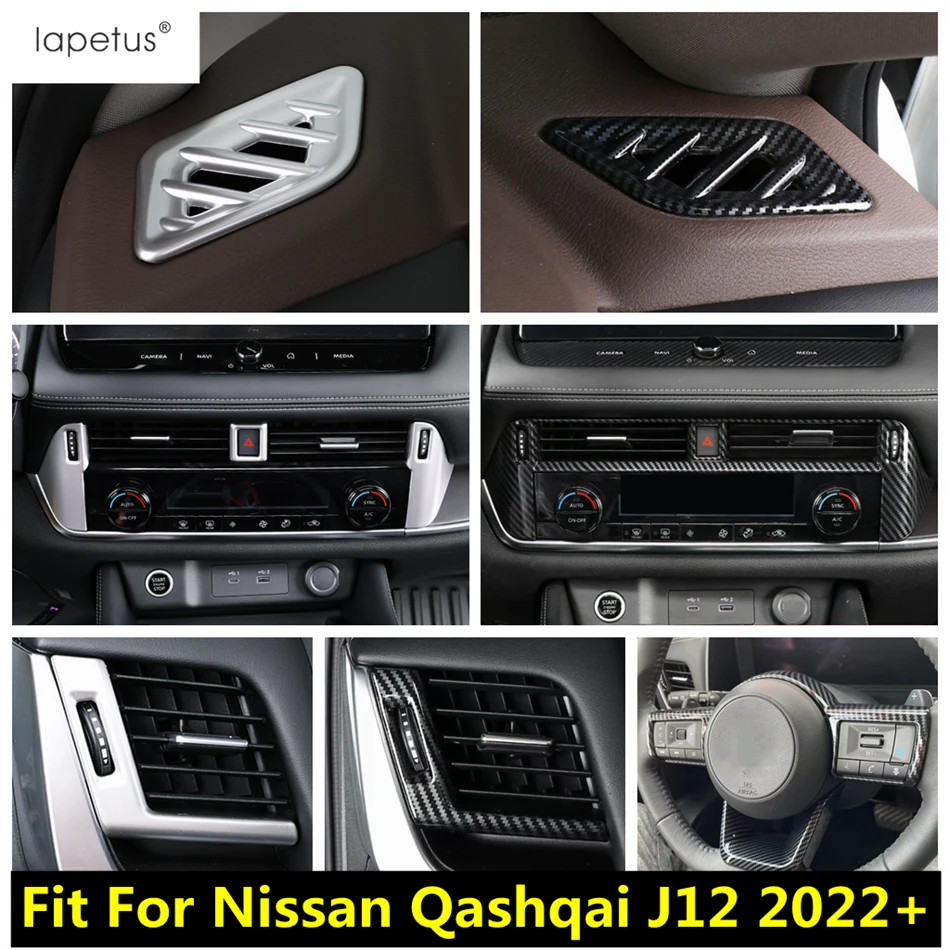 

Dashboard AC Air Vent Outlet Steering Wheel Frame Cover Trim For Nissan Qashqai J12 2022 - 2024 Carbon Fiber Interior Accessory