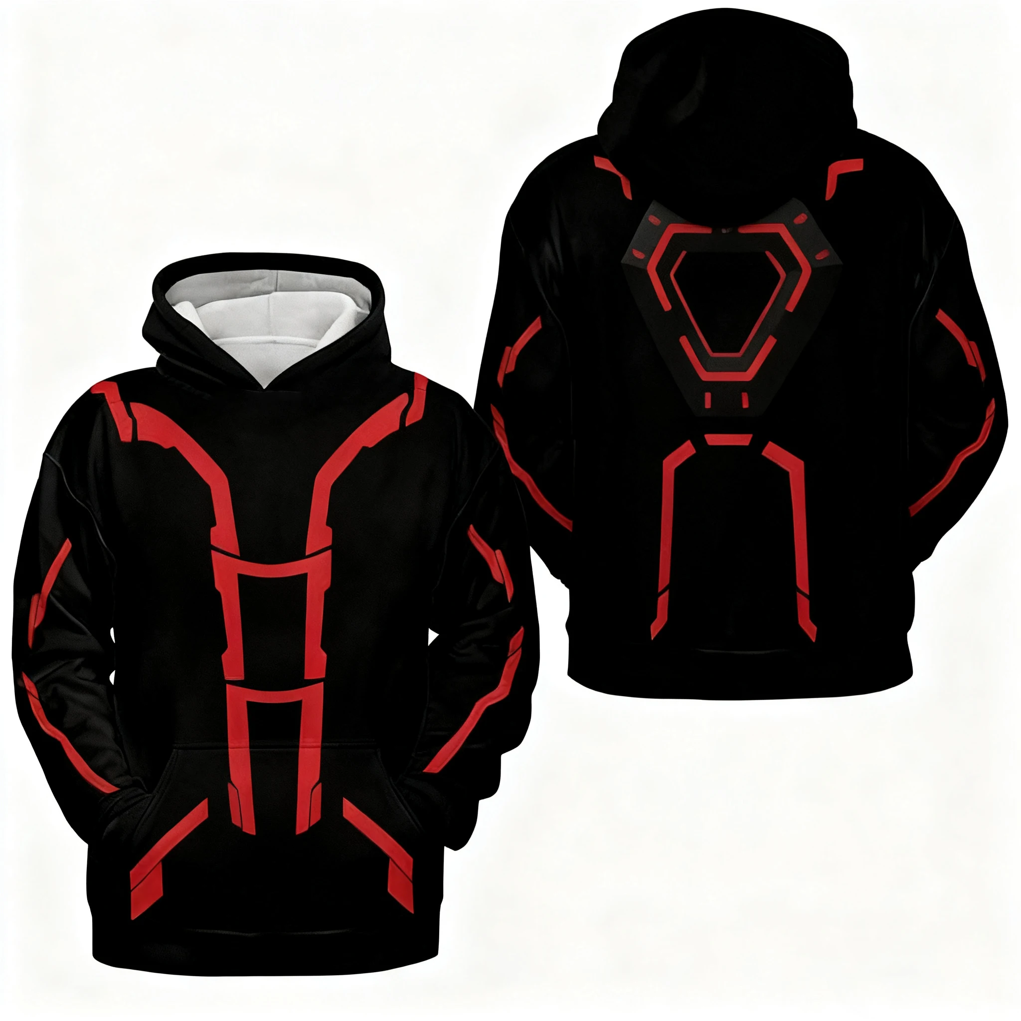 سترة بغطاء للرأس للرجال بطابع TRON Light Cycle، أحمر أزرق أبيض برسومات ثلاثية الألوان، سترة عصرية لخريف وشتاء