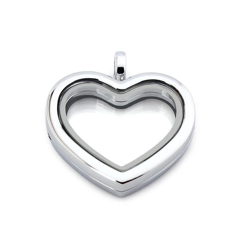 1PC Plain heart shape Floating Locket pendant Alloy magnetic Glass locket medallion fit for necklace chains jewelrys making