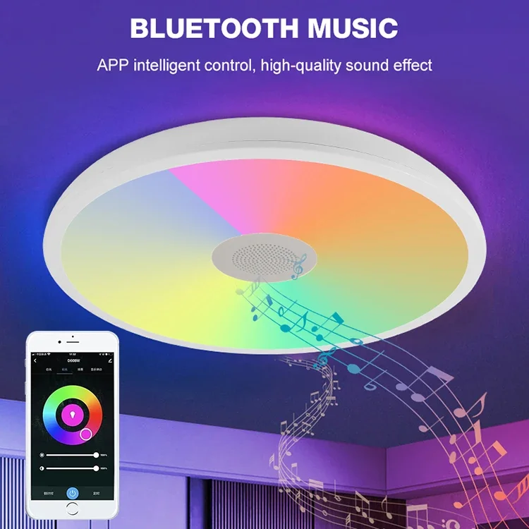 

Indoor Round Decorative Home Dimmable Color Wifi App Audio Control Blue Tooth Speaker 18w Led Music Ceiling Light