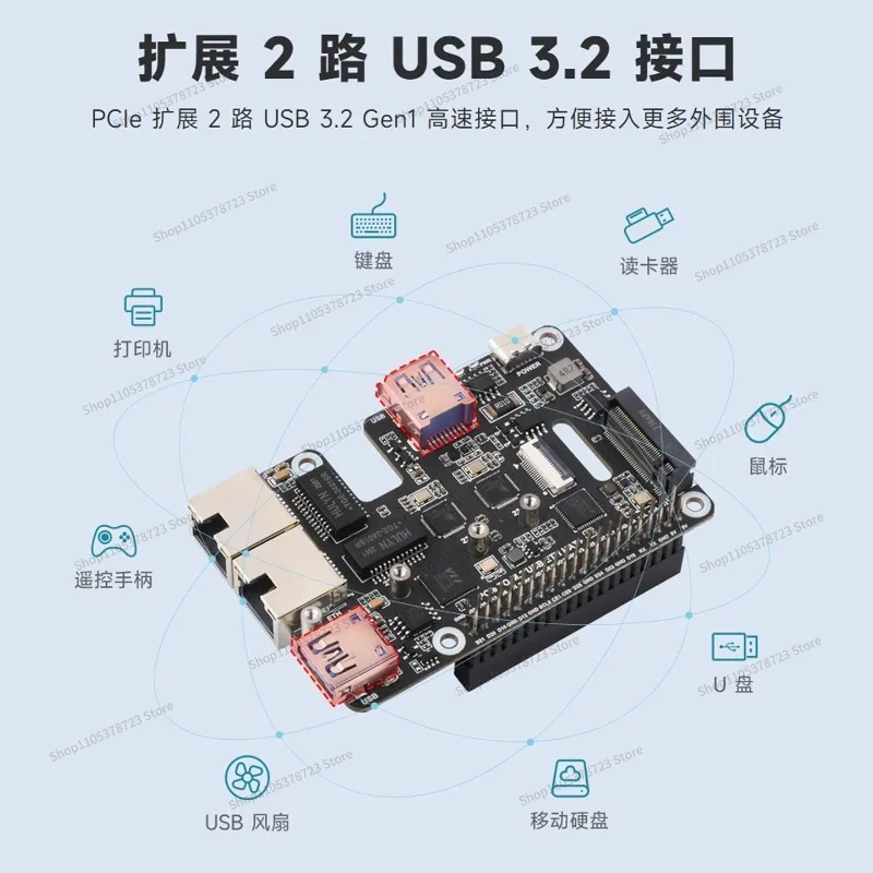 For PCIe To USB3.2 Expansion Board, Dual 2.5G Network Ports, M.2 NVMe Hard Disk Protocol