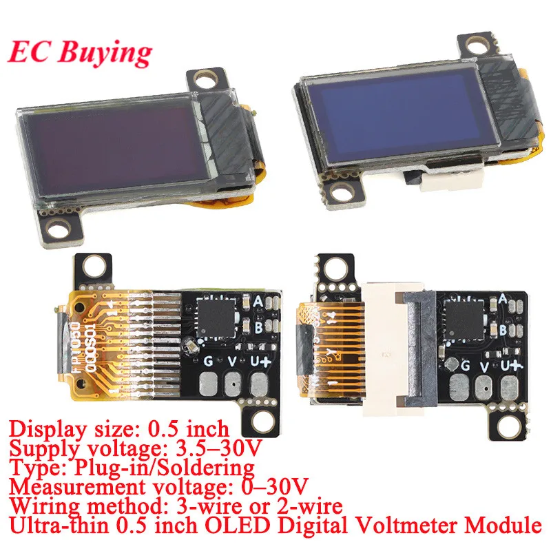 Ultra Thin Mini OLED Digital Voltmeter DC 0-30V 0.5 Inch OLED Display 12Bit ADC High Precision Voltage Meter 5Hz/10Hz Adjustable