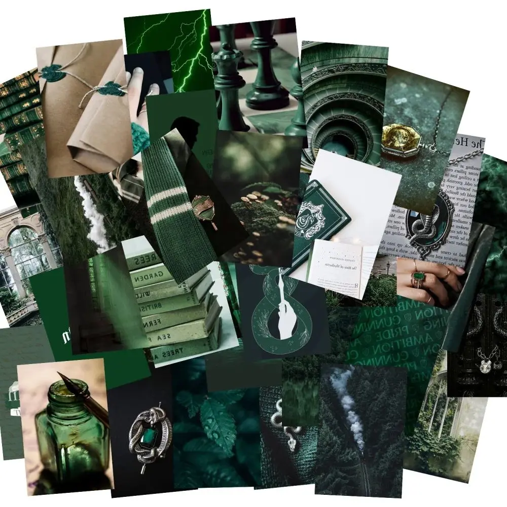 50Pcs Poster Magic College Collage Card Set Green Series Cardstock Wall Collage Home Decor for Dormitory Apartment Club Studio