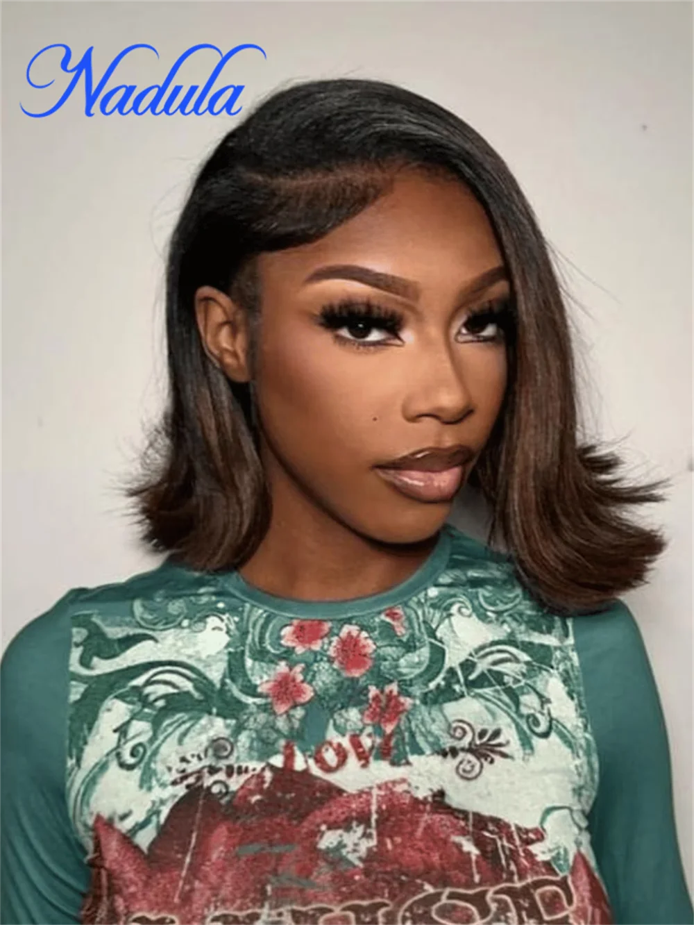 Nadula Hair 13x4 Lace Frontal Glueless Loose Wave Wig Chestnut Brown Ombre Spiral Curls Pre Everything Wig Short Bob Human Hair