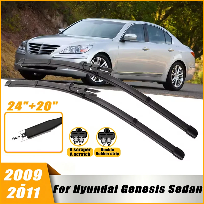 

2Pcs 24"+20" Front Windshield Wiper Blades For Hyundai Genesis Sedan 2009-2011 2010 Quiet Durable Windscreen Wipers