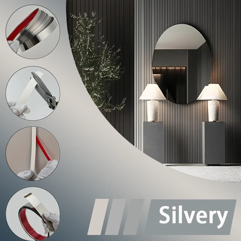 5-Meter-Long Self-Adhesive Stainless Steel Edge Strip With Self-Adhesive Edge Banding Wall Sticker, Easy To Install.