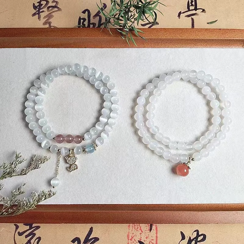 

Натуральный белый соль, источник агата, персика, двойной круг для женщин, простой нежный свежий браслет, подарок лучшему другу