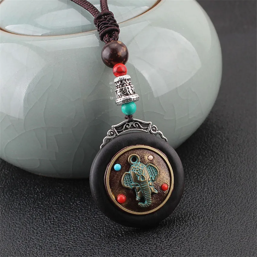 Nepal Thangka Pendant Male Green Mother Manjusri Ebony Buddha Retro Necklace Wool Chain Pendant Female Amulet Patron Lucky Safe