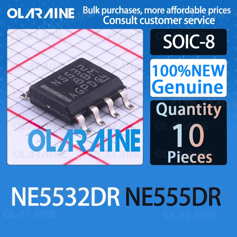 

10Pcs 100%New Original NE5532DR NE555DR SOIC-8 Operational Amplifiers Amps Clock and timer Dual Low Noise Op IC chip circuit