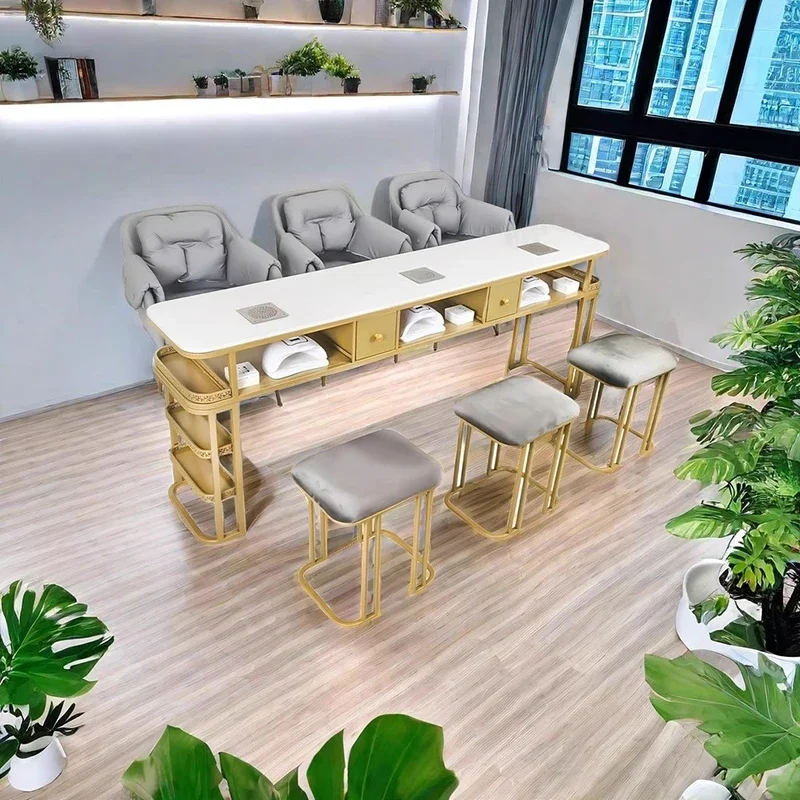 Metal Legs Luxury Nail Desk With Dust Collector Modern Design Premium Nail Desk Trendy European Table Manucure Salon Furniture