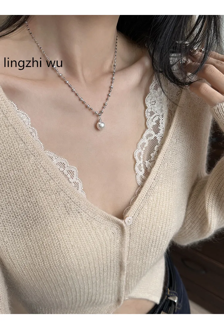 lingzhi wu Women 925 Silver Necklace Shining Austrian Pearls Necklaces Top Quality Luxury Neck Chain 2024 New Arrival