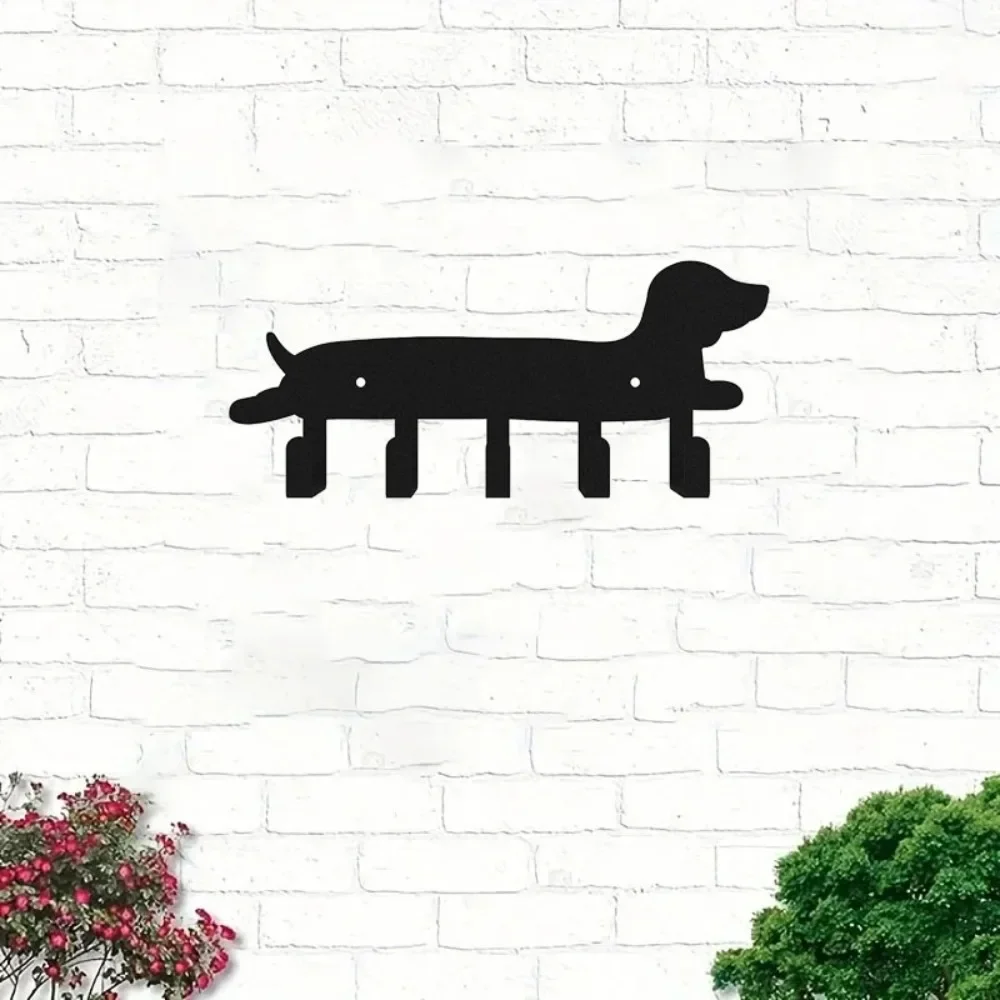Wall Mounted Dog Key Holder, Metal Key Rack with 5 Hooks for Home Indoor Outdoor Organization