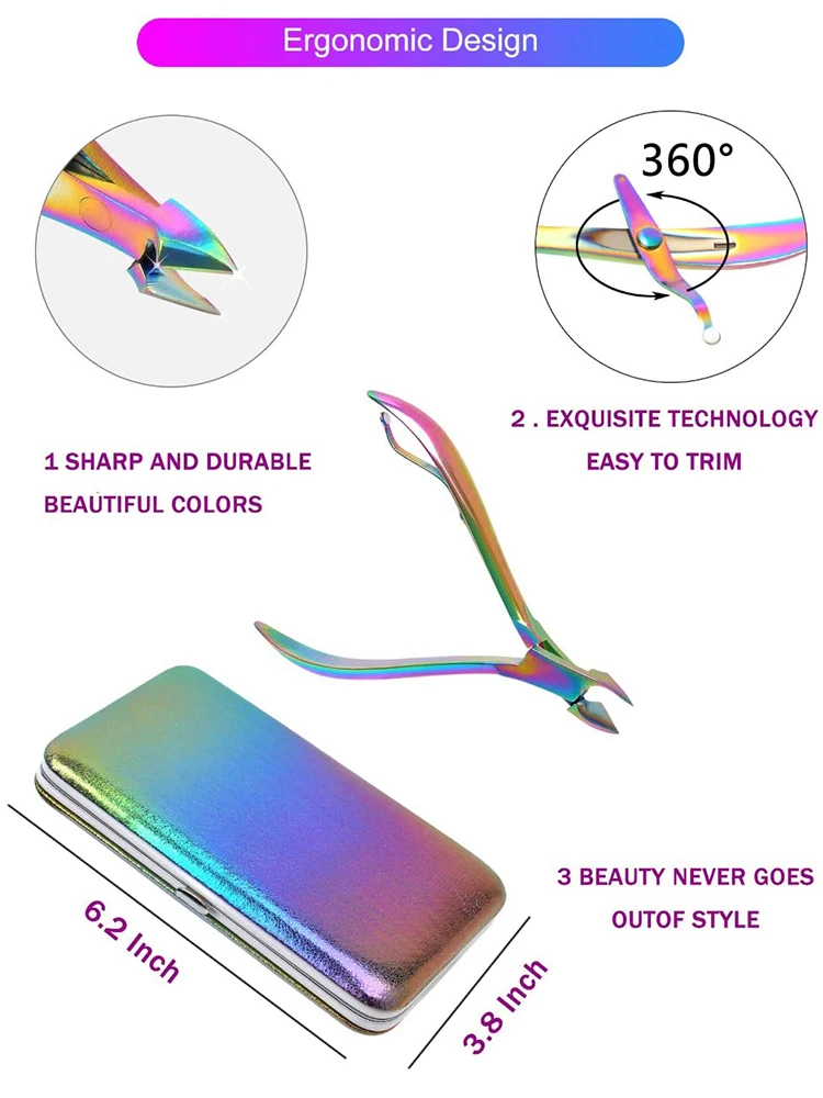 8/18 Elementów Nowy Zestaw do Manicure i Pedicure Rainbow Profesjonalne Narzędzia do Pielęgnacji Paznokci Pilnik Obcinaczki do Paznokci z Skórzanym Etui