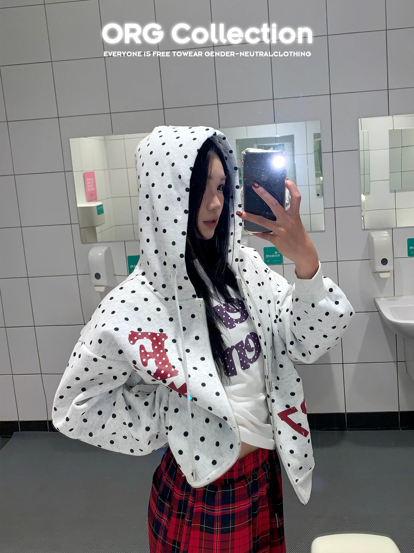 

Женский кардиган-худи с длинными рукавами, в горошек, с буквенным принтом, свободный, повседневный, универсальный, удобный, из смесового хлопка и полиэстера